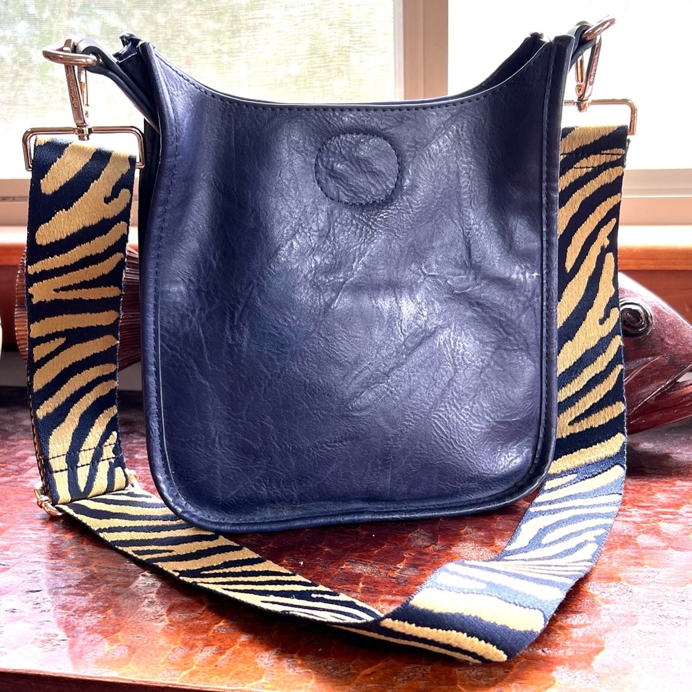 Ahdorned Navy Mini adjustable (swapable) Blue & Gold Animal Print Strap Like New